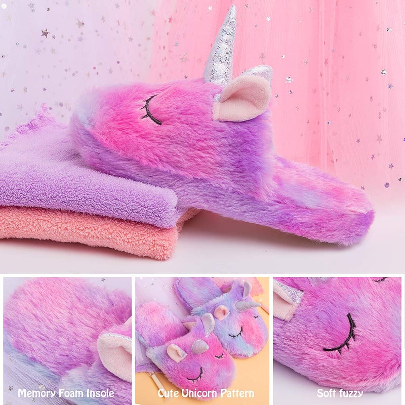 Techcity Rainbow Unicorn Kids Slippers - Cute Fluffy, Cozy Plush Indoor/Outdoor - Best Unicorn Gifts - Image 2
